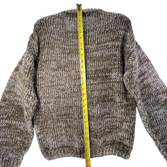 Index 3D Knit Sweater Textured Patchwork Wool Blend Med Green Tan Chunky Nobby - Picture 8 of 8